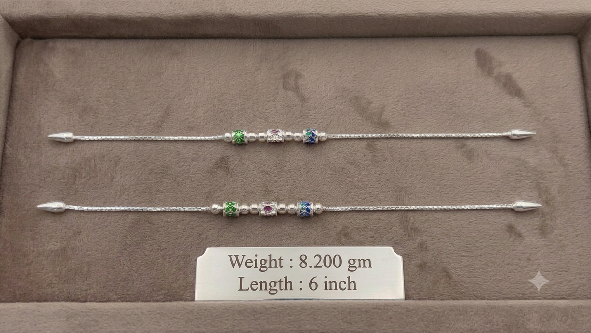 Sparkling Silver Kids Anklets with Shimmer Beads & Pink Stone Spacers