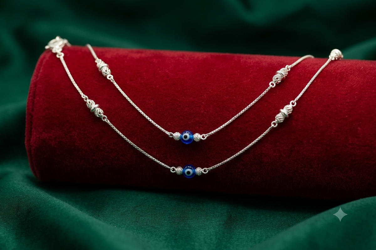 Sterling Silver Evil Eye Charm Anklet Pair / single
