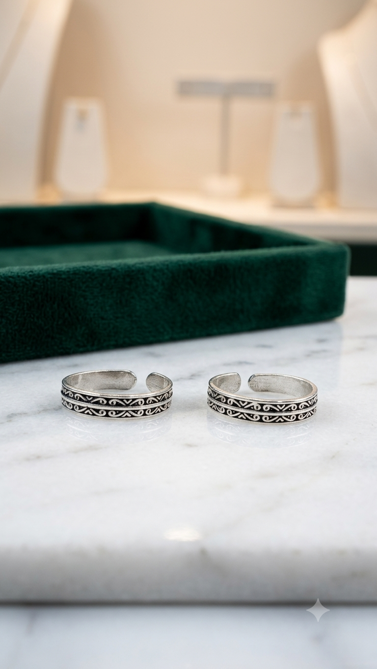 Vintage Oxidized Silver Open-Loop Toe Rings (Pair)