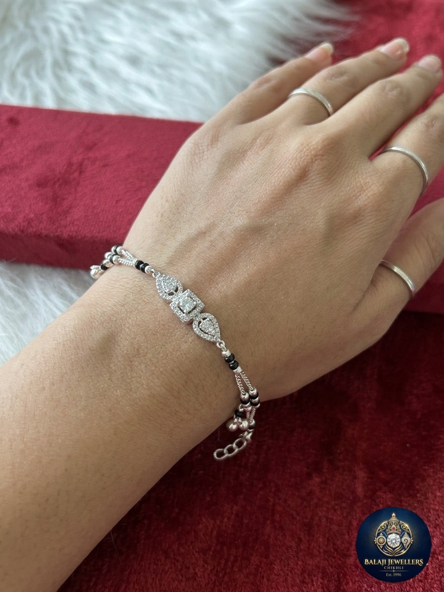 Aavikazevar Minimal Silver Bracelet | Timeless three layer Silver hand mangalsutra for Everyday Elegance