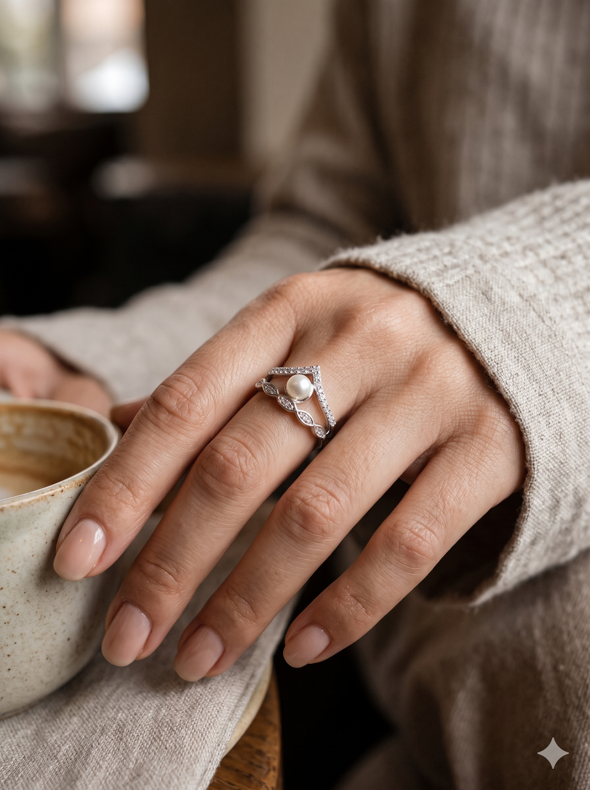 The Tiara Pearl Ring: 925 Silver Crown Band with Freshwater Pearl