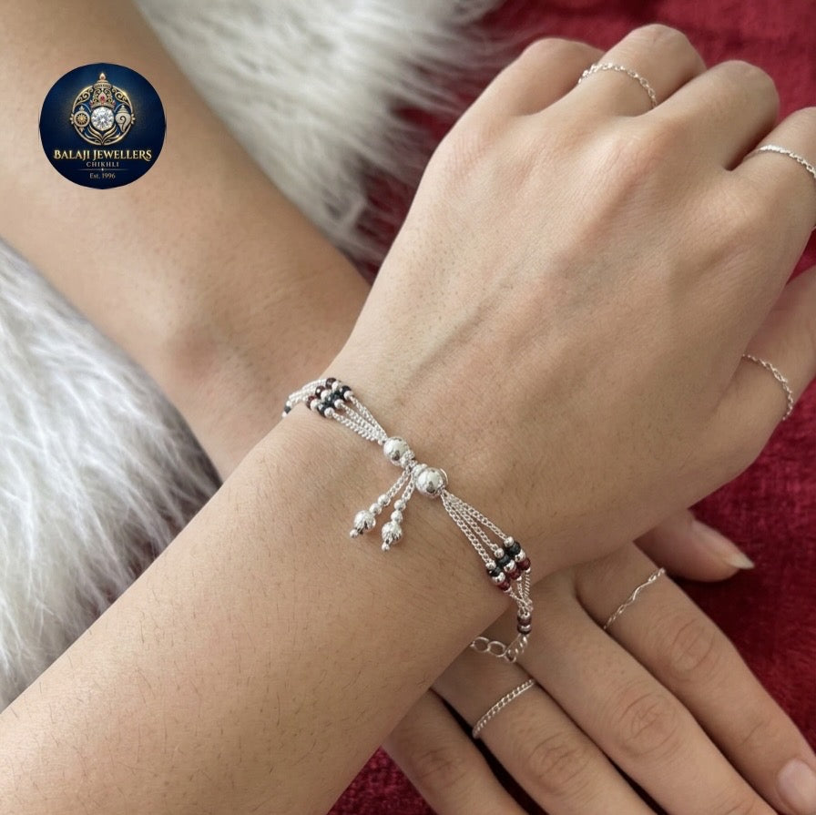 Aavikazevar Minimal Silver Bracelet | Timeless three layer Silver hand mangalsutra for Everyday Elegance