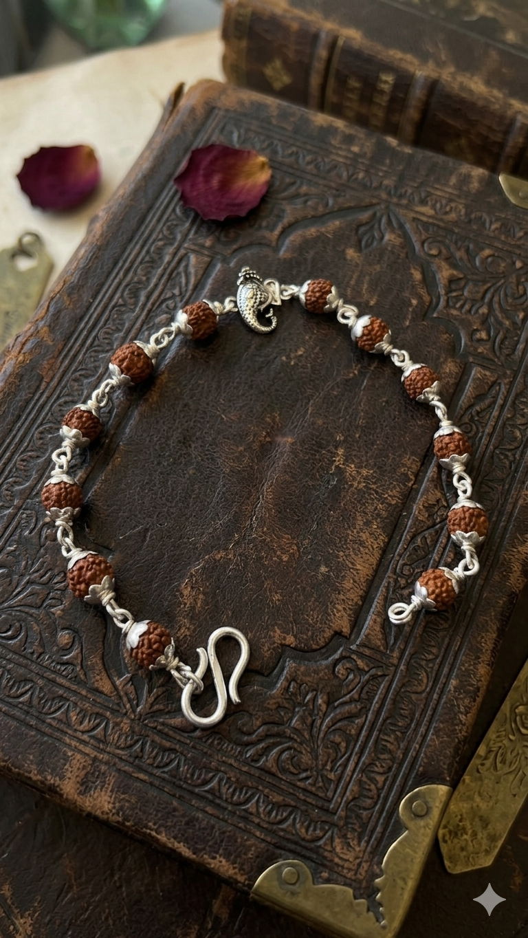 Silver ganeshji Rudraksha Bracelet / rakhi – Lord ganeshji Blessing bracelet for Men
