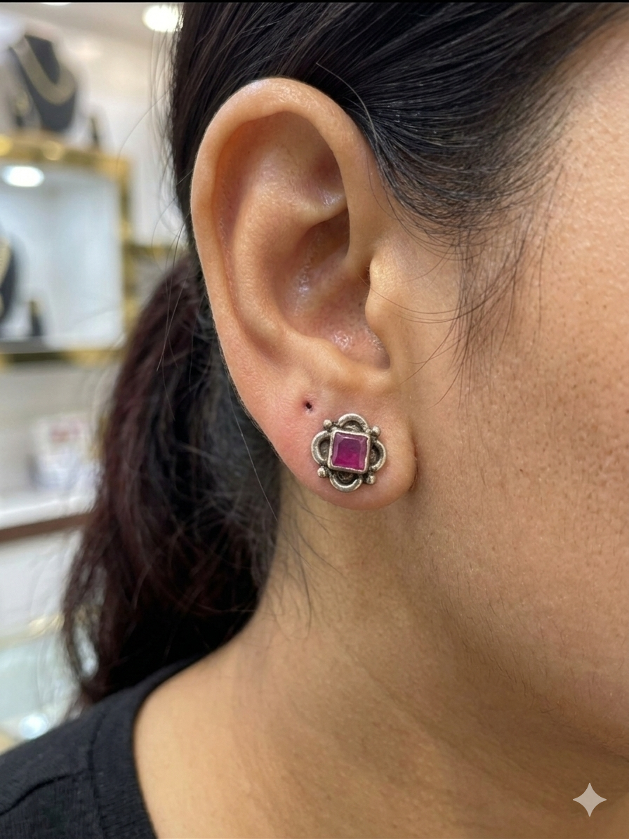 Aavika Zevar Sterling Silver single Stud Earrings for girls