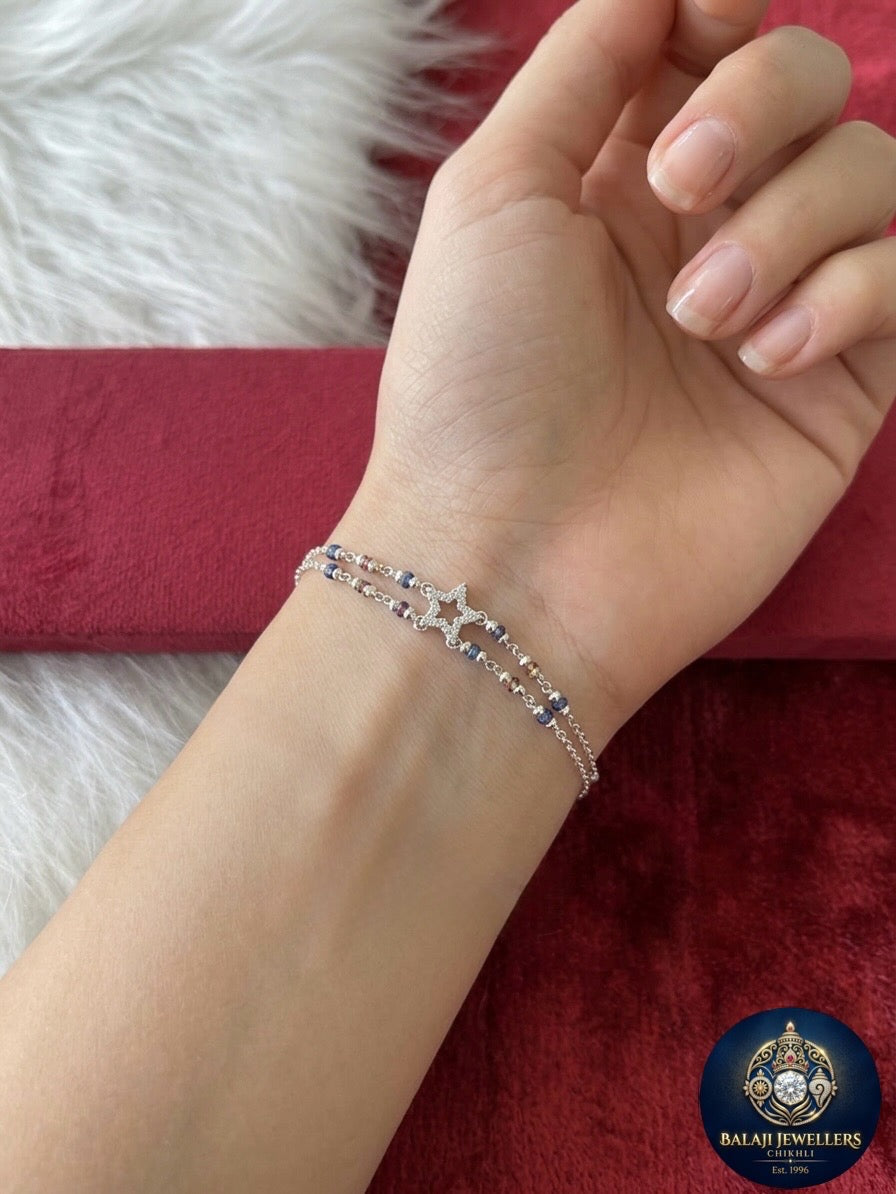 Aavikazevar Minimal Silver Bracelet | Timeless three layer Silver hand mangalsutra for Everyday Elegance