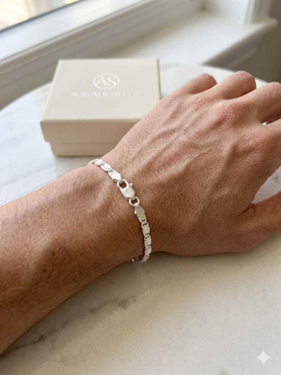 Elegant Men's Silver Franco Link ID Bracelet