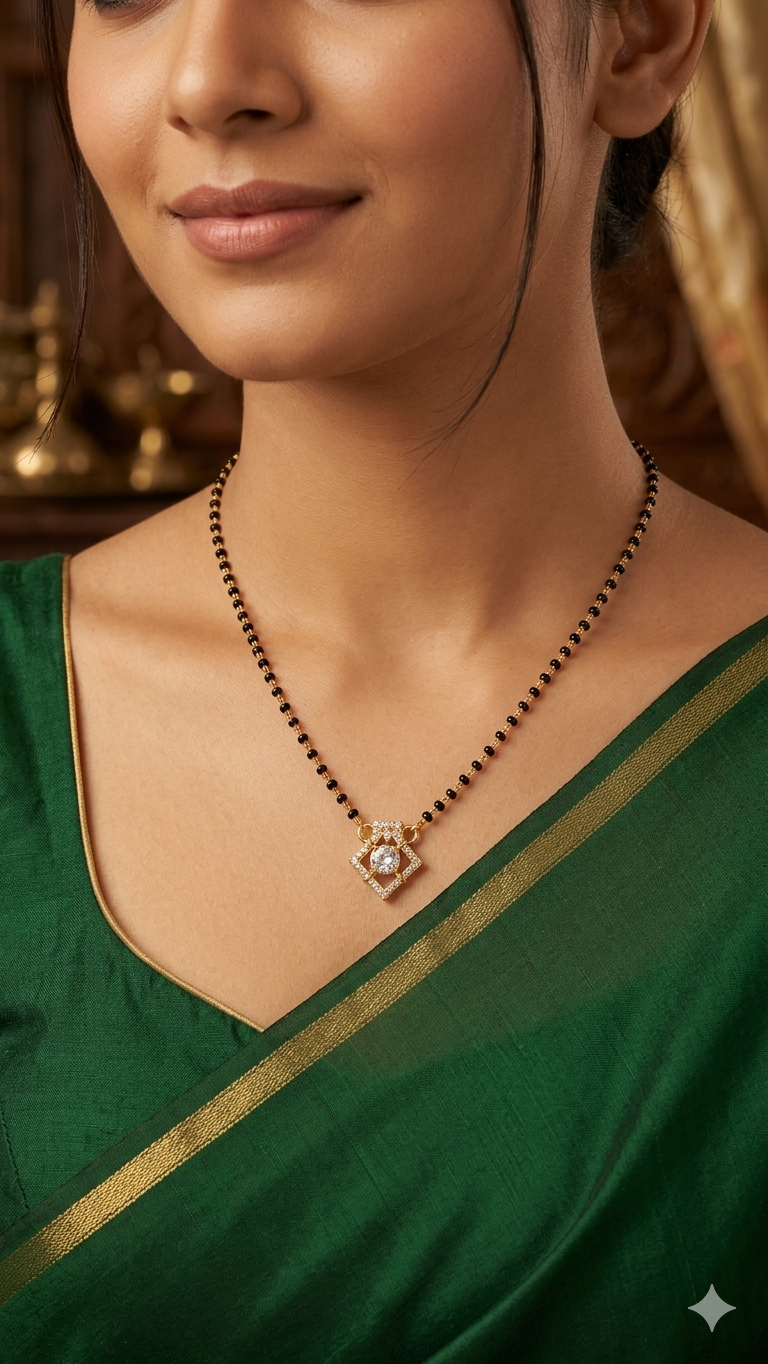 Aavika Zevar Gold Plated American Diamond Minimalist silver Mangalsutra