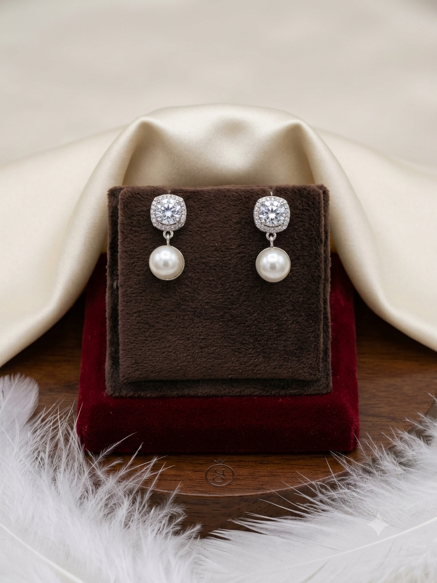 Aavika Zevar Sterling Silver Pearl Stud Earrings for Women & Girls | Elegant Teardrop Design