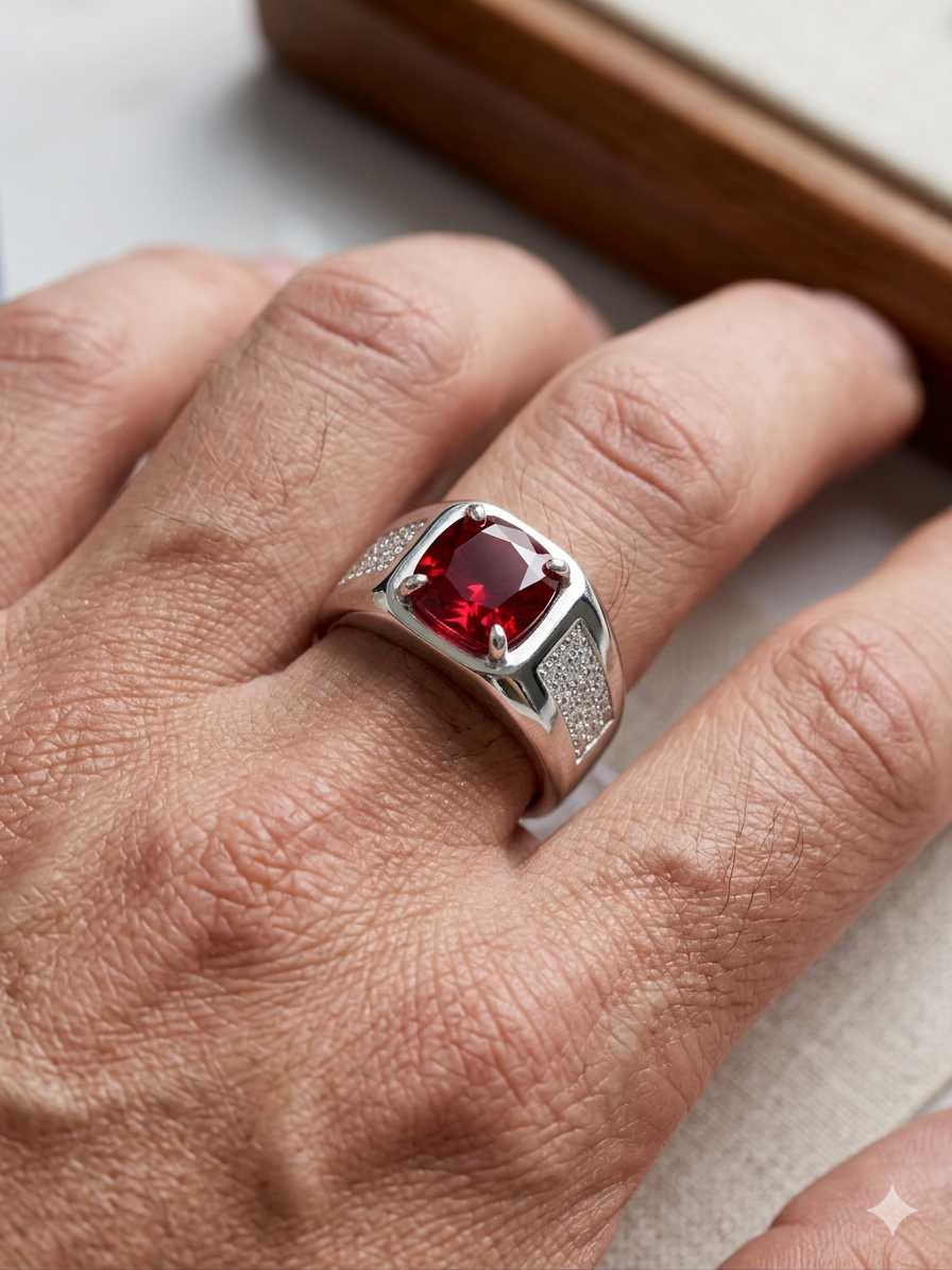 Imperial Ruby Red Gemstone Ring in 925 Sterling Silver – Men’s Luxury Collection