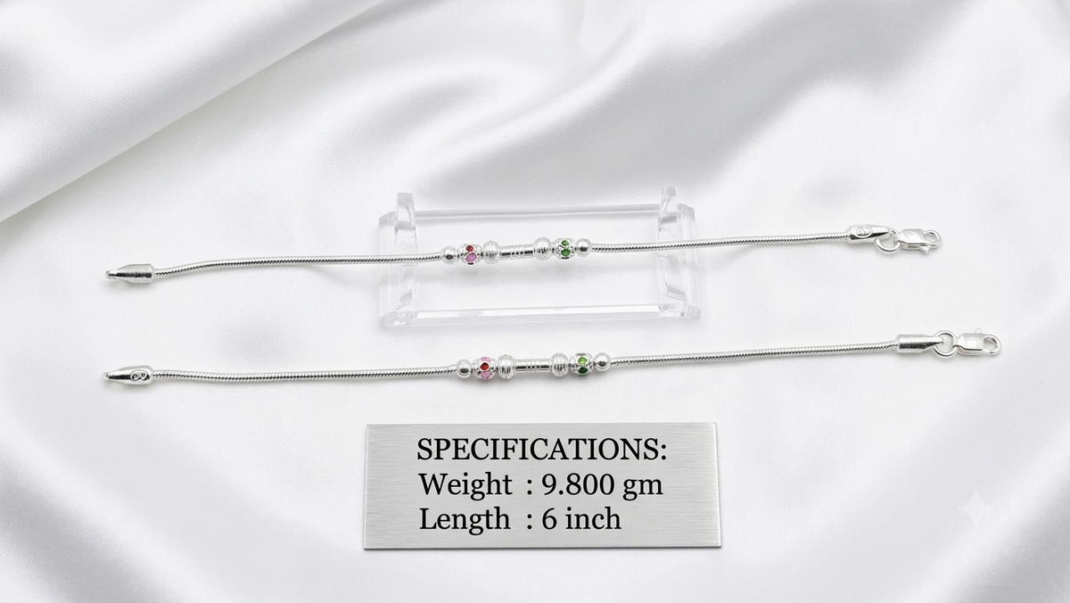 Silver Baby Anklets with Pastel Accents & Fluted Spacer Beads
