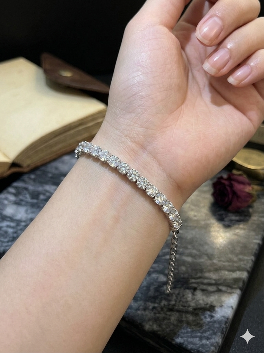 Silver Adjustable Tennis Bracelet for Women