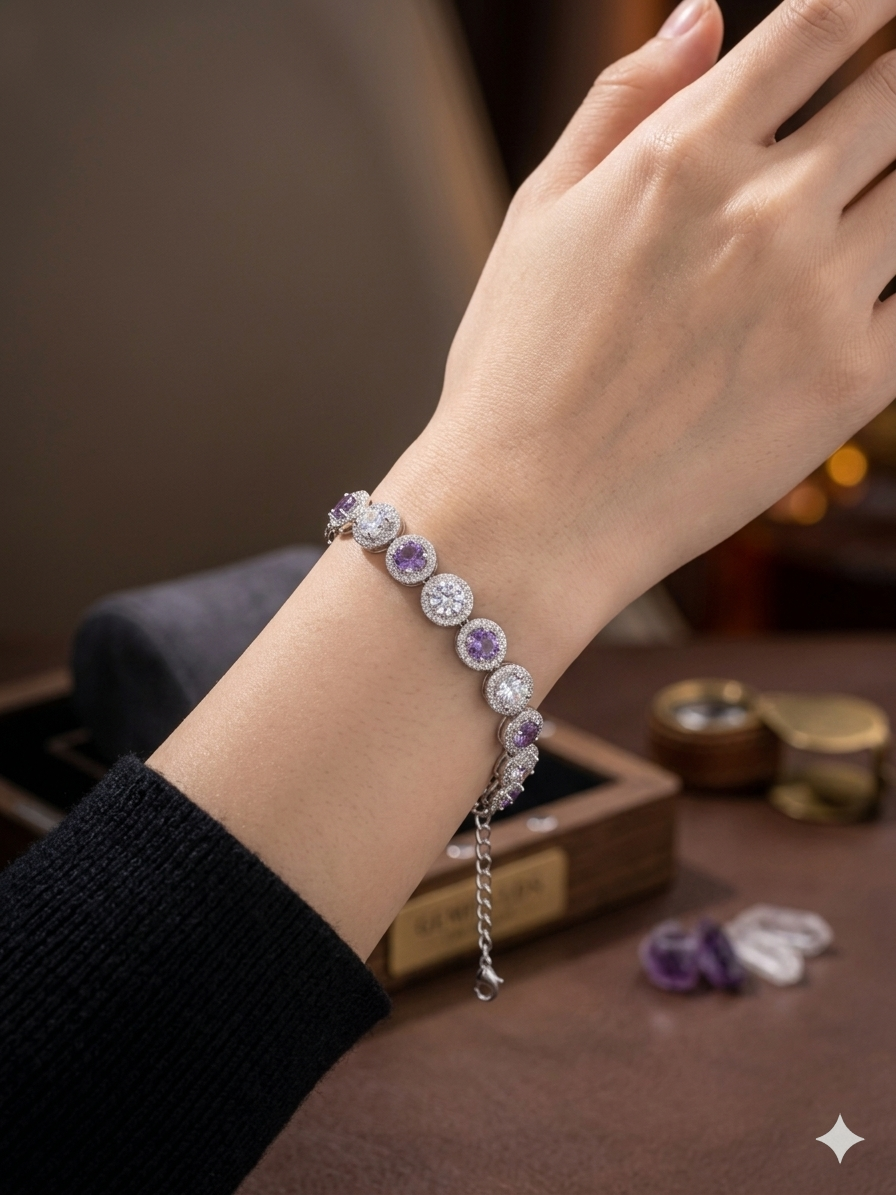 Silver Adjustable Tennis Bracelet for Women
