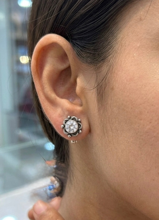 Aavika Zevar Sterling Silver single Stud Earrings for girls