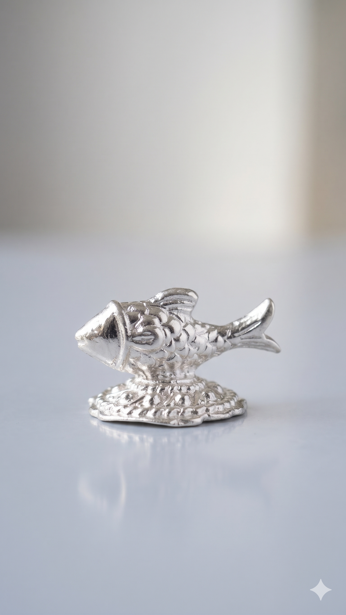 Pure Silver Matsya Fish Idol on Dome Pedestal | Vastu & Feng Shui Chandi Machhli for Wealth, Positivity & Home Mandir