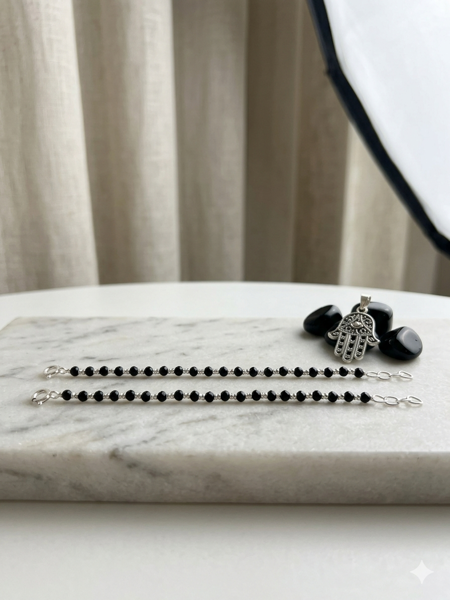 Silver nazariya with Black beads