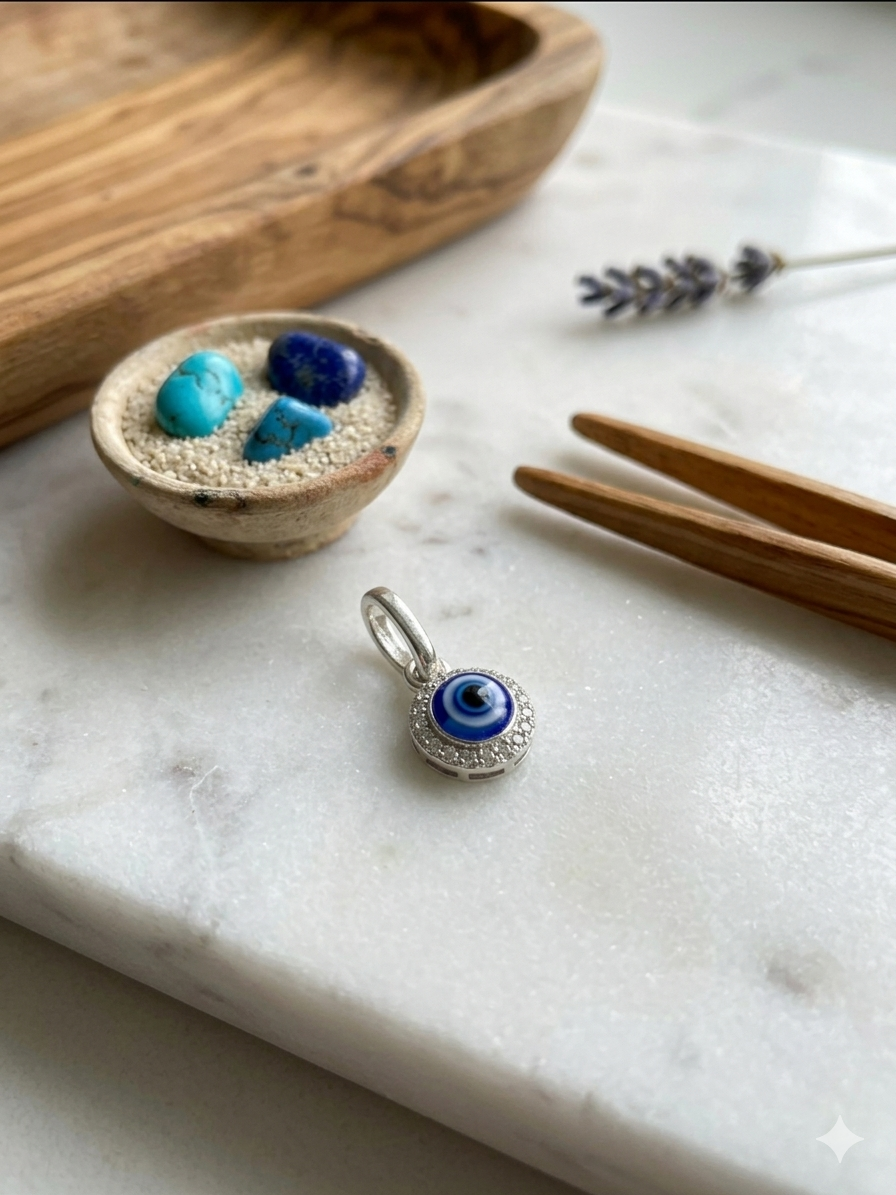 Sliver Unisex Evil Eye Pendant ( 2 piece )