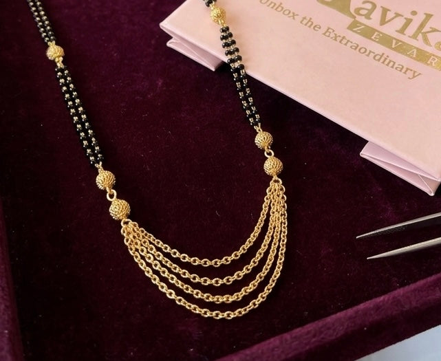Aavika Zevar Gold-Plated MultLayer Chain silver Mangalsutra with Textured Gold Beads