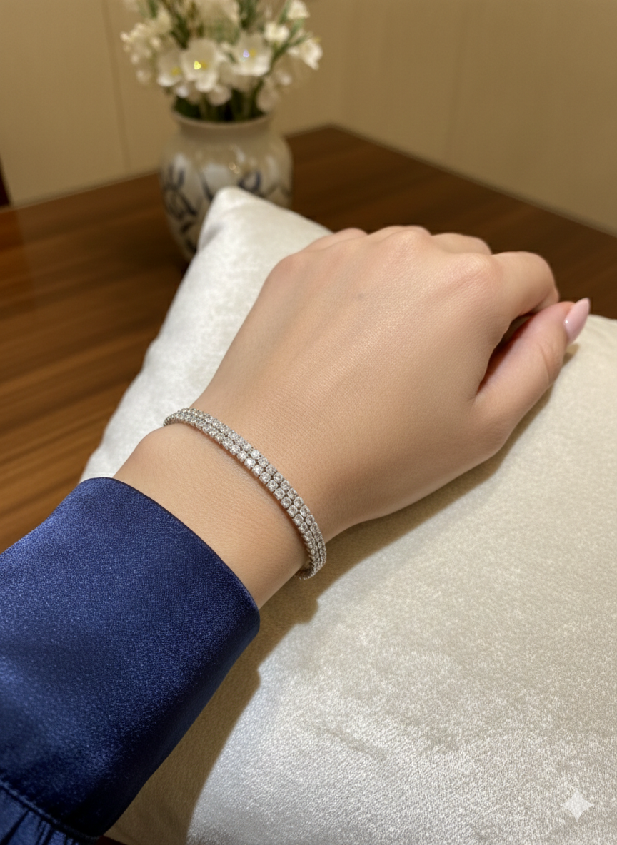 925 Sterling Silver Adjustable Tennis Bracelet for Women 2 line| Classic CZ Diamond Bracelet 2 line| Elegant Party & Daily Wear Jewellery