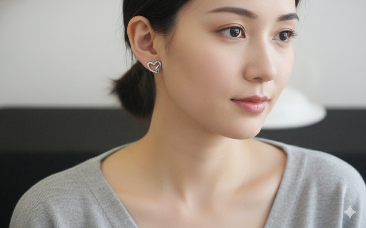925 Silver Heart Ear Studs for Women