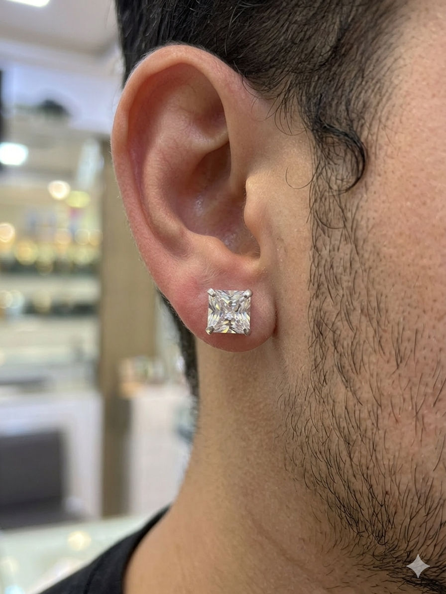 Aavika Zevar Sterling Silver single Stud Earrings for men & boys