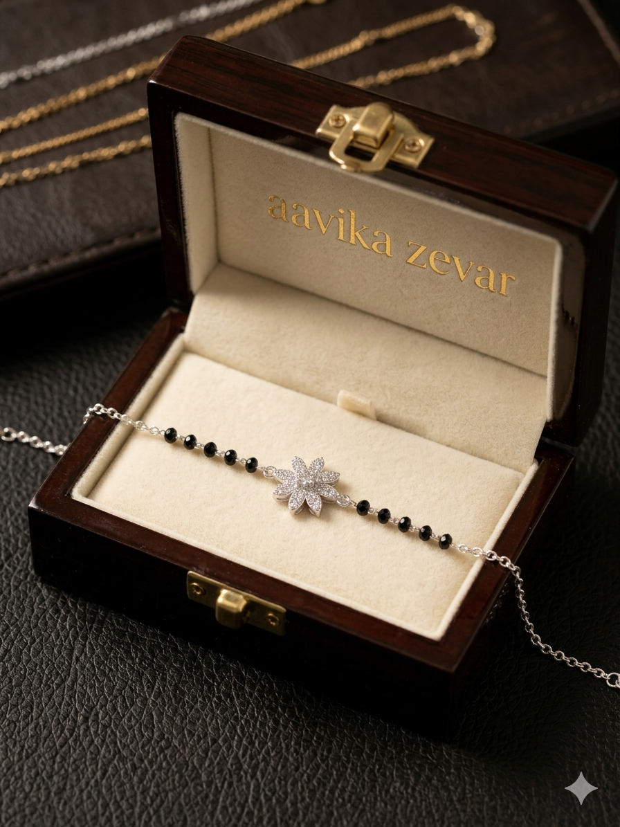 925 Sterling Silver Bracelet for Women | Classic black beeds and CZ Diamond Bracelet | Elegant Party & Daily Wear Jewellery