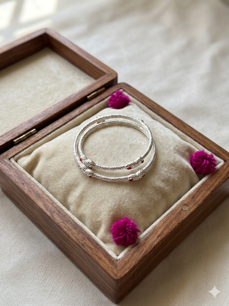 Aavika Zevar Kids' Silver Nazariya Kadali – Handcrafted Traditional Baby Bangles