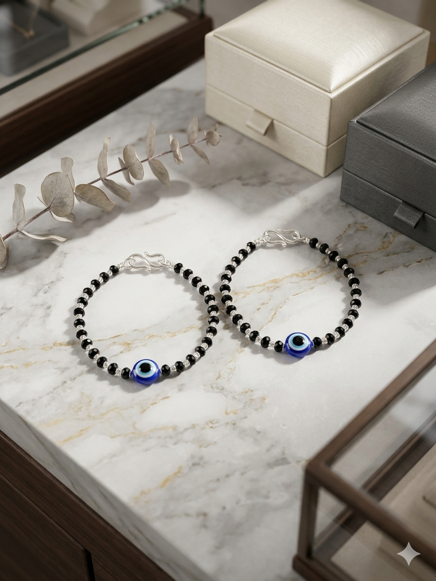 Silver evil eye nazariya with Black beads