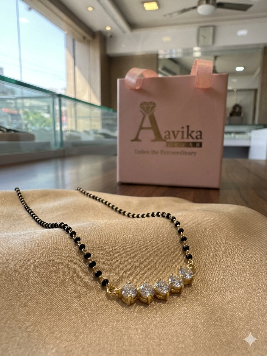 Aavika Zevar Gold Plated 5-Stone American Diamond Minimalist silver Mangalsutra