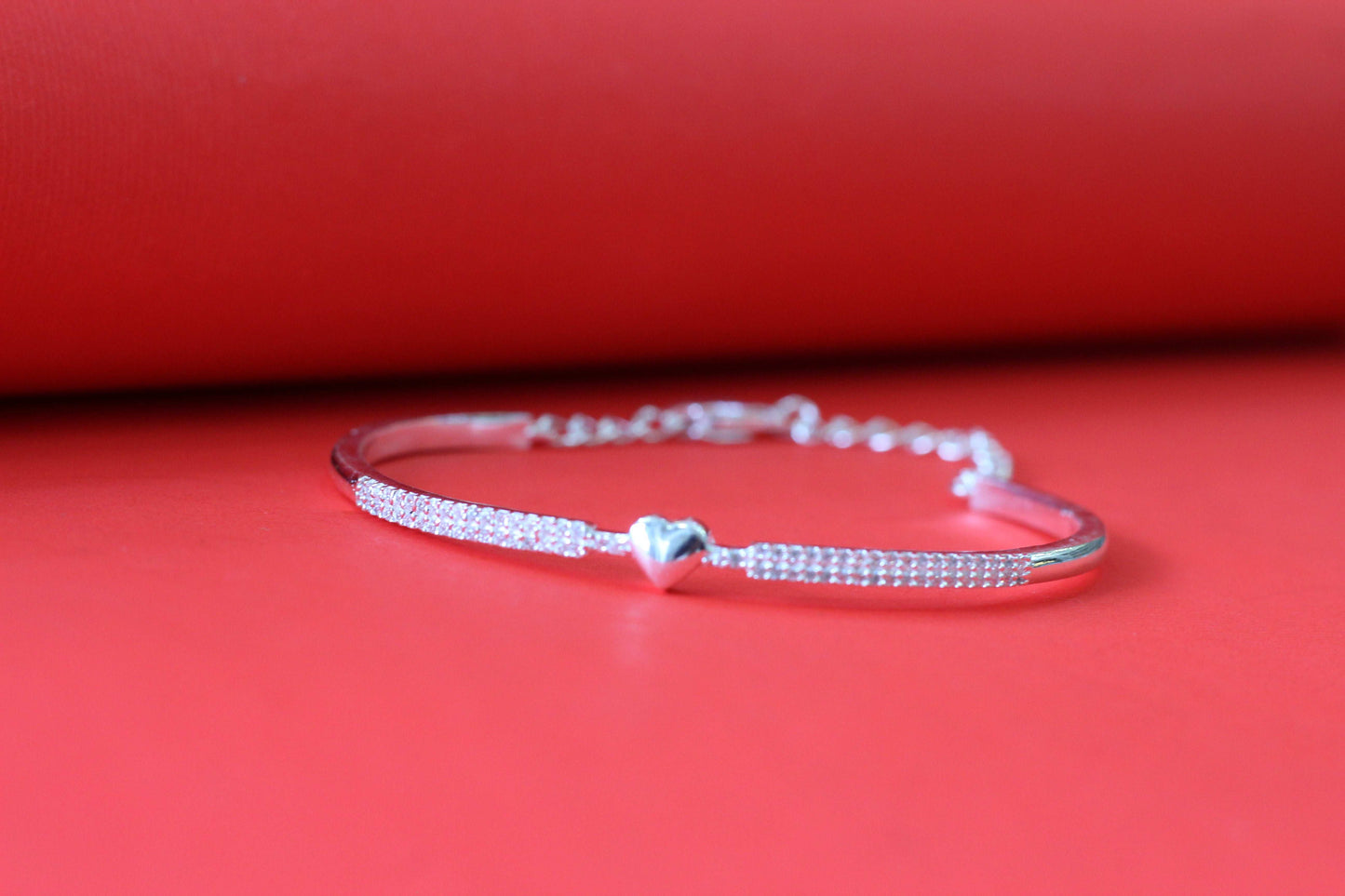Silver Heart Kada Bracelet