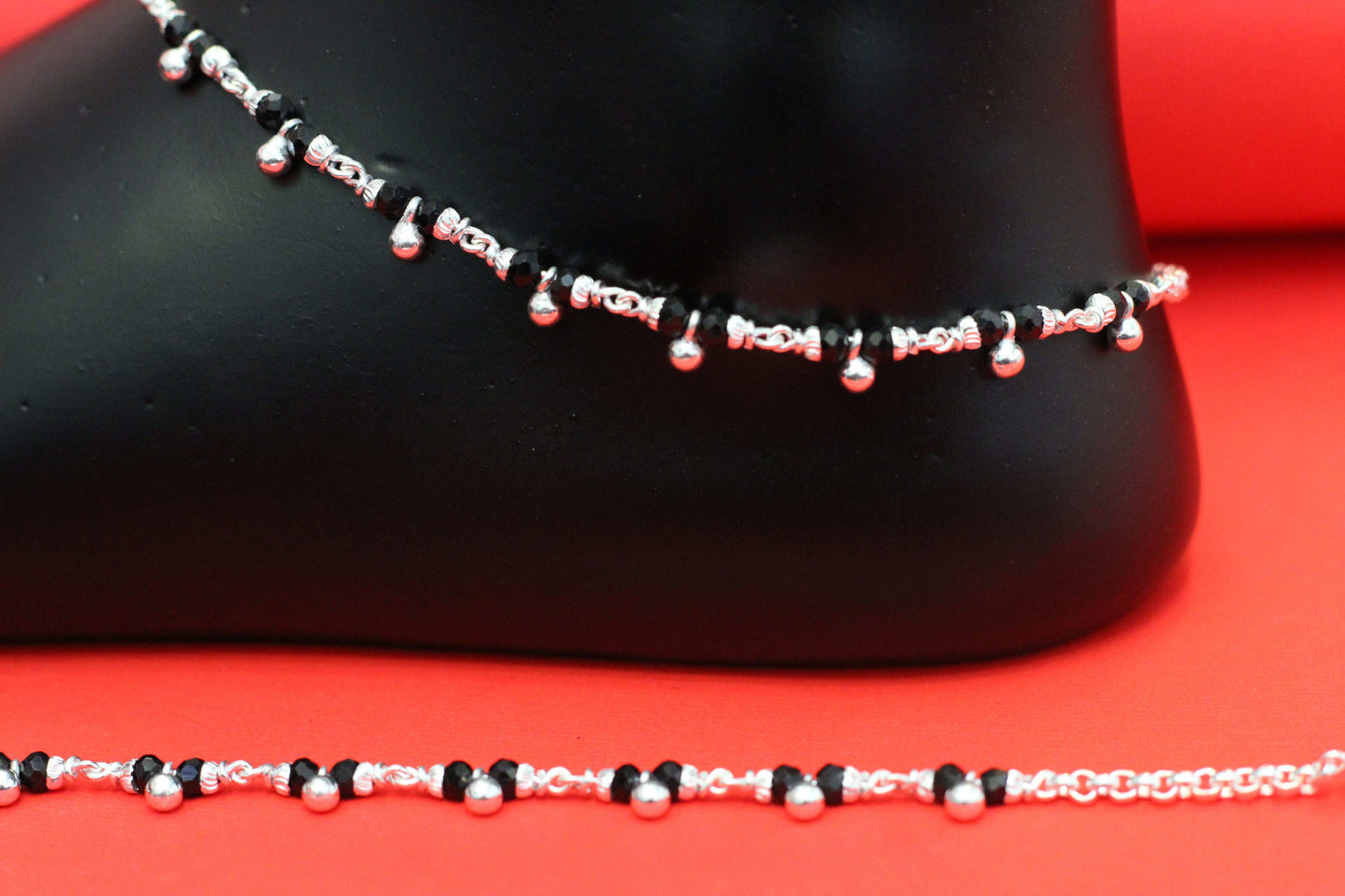 Elegant Silver Payal with multicolour and black Beads