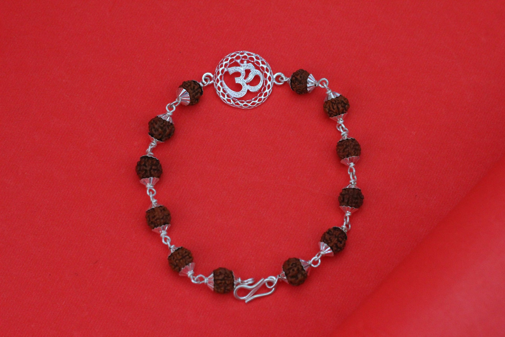 Pure Silver Rudraksha Bracelet with aum Charm