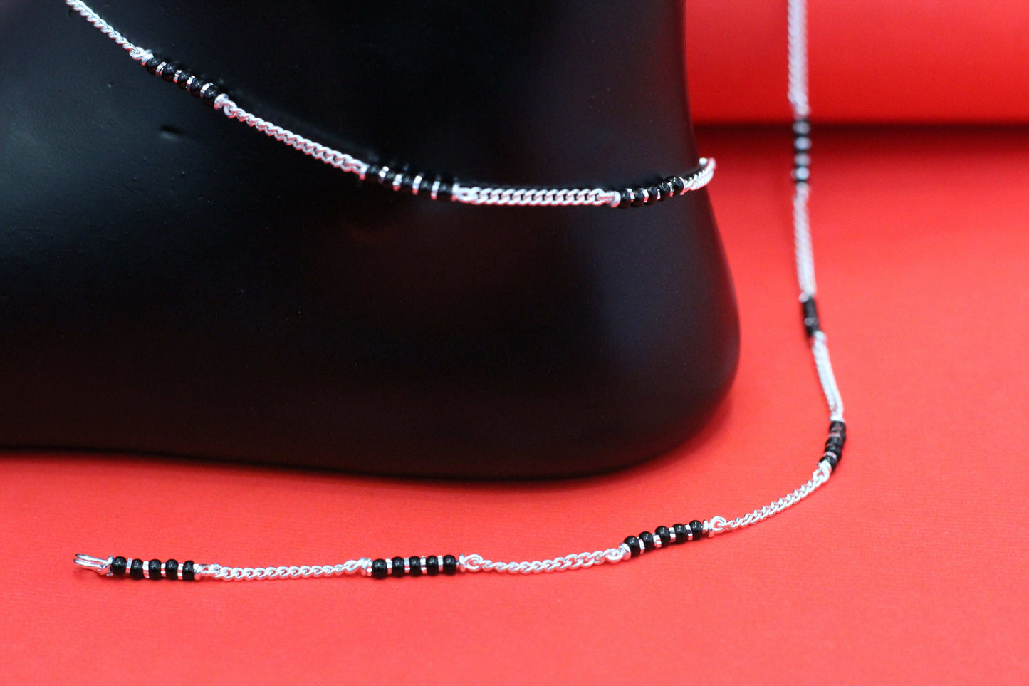 Elegant Silver Payal with black Beads