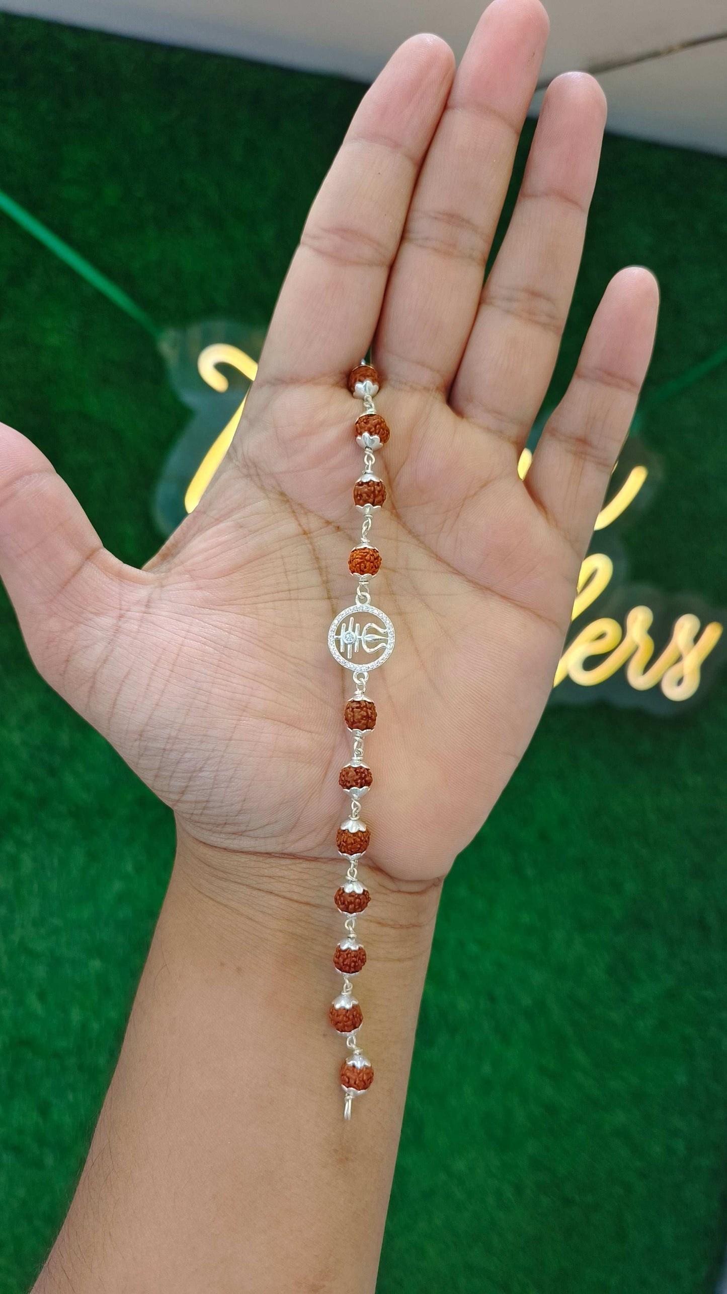 Pure Silver Rudraksha Bracelet with trishul Charm