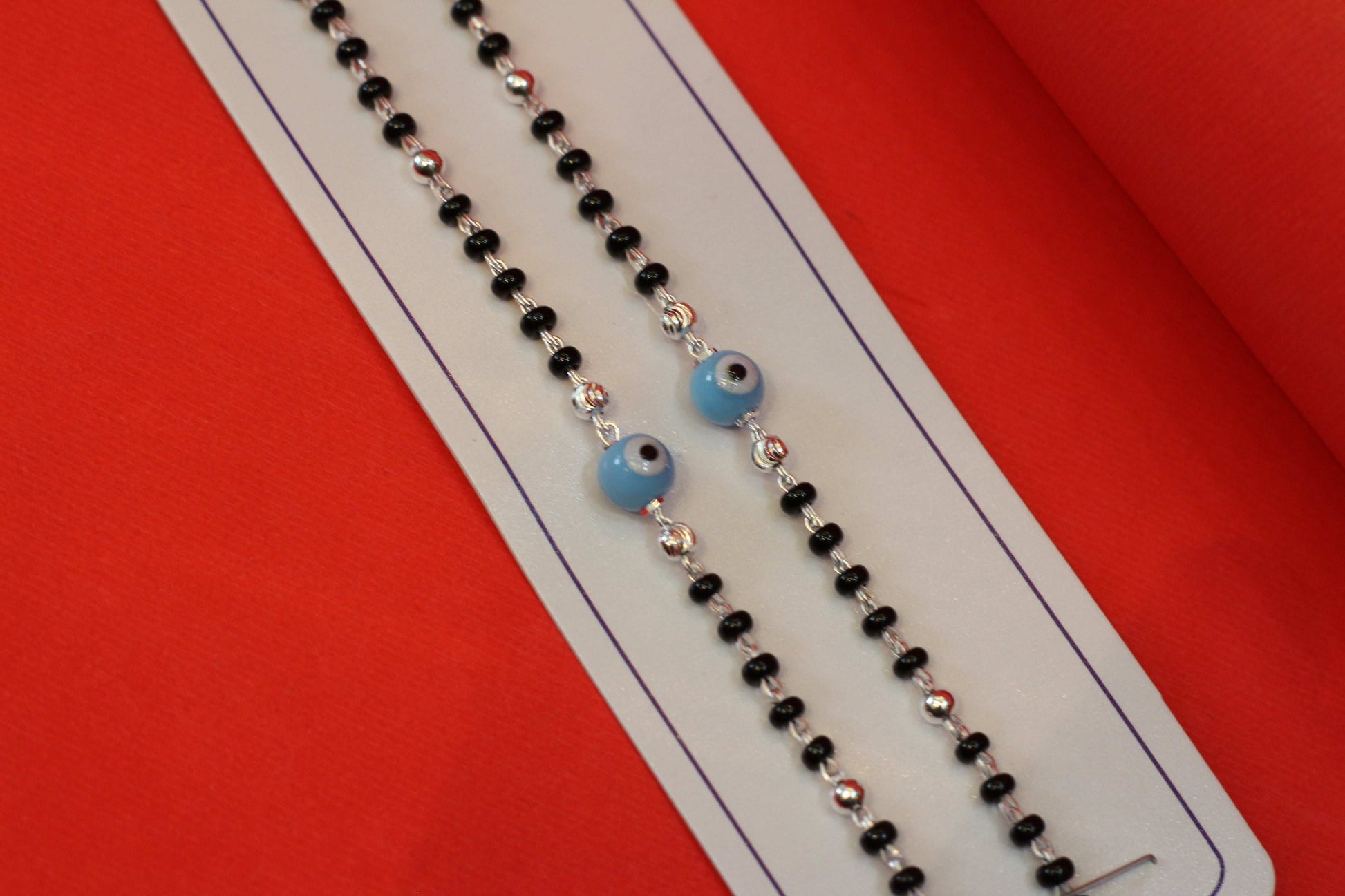 Sky blue evil eye Silver Baby Nazariya Bracelet (Pair)