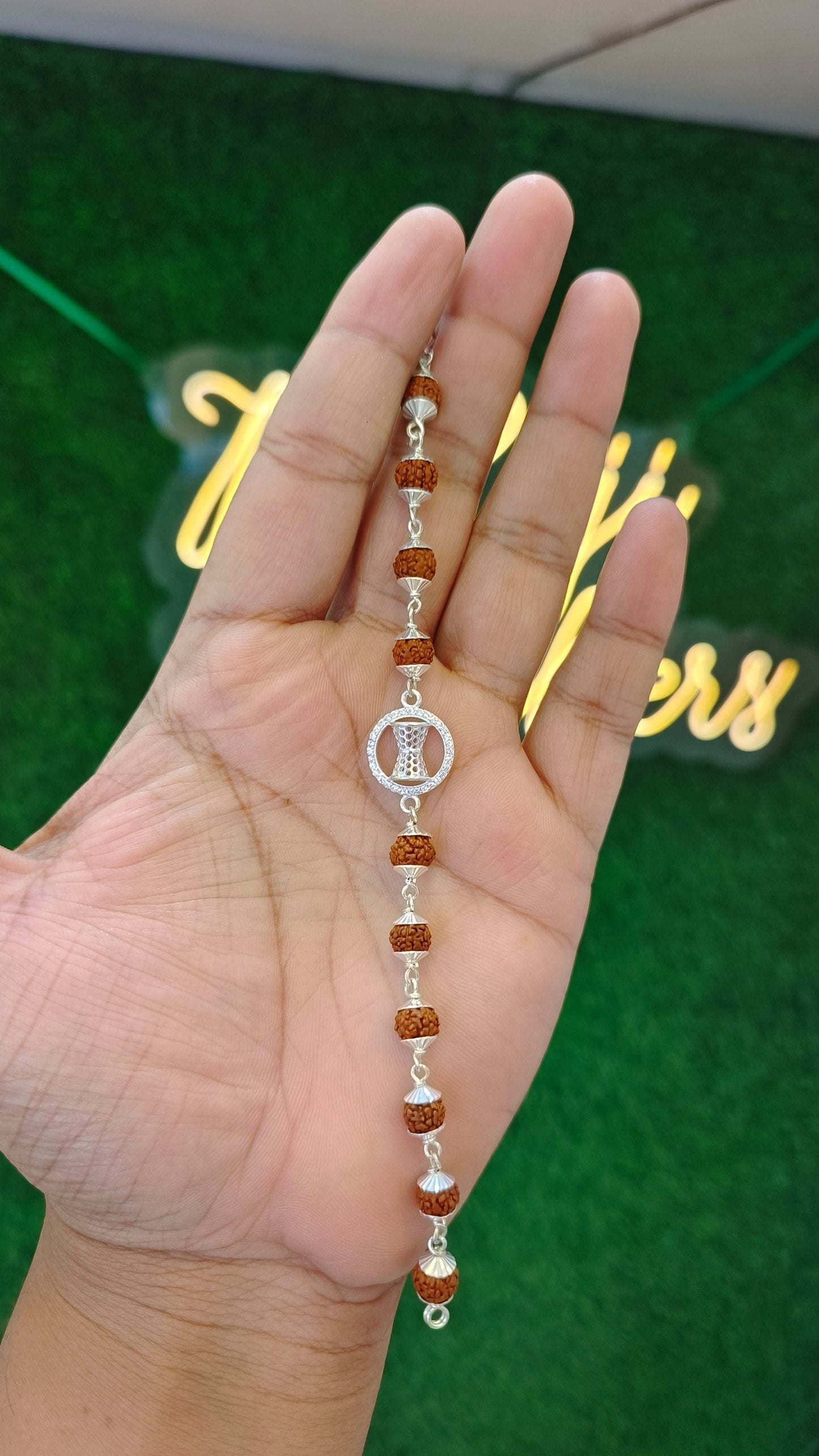Pure Silver Rudraksha Bracelet with shivji damru Charm