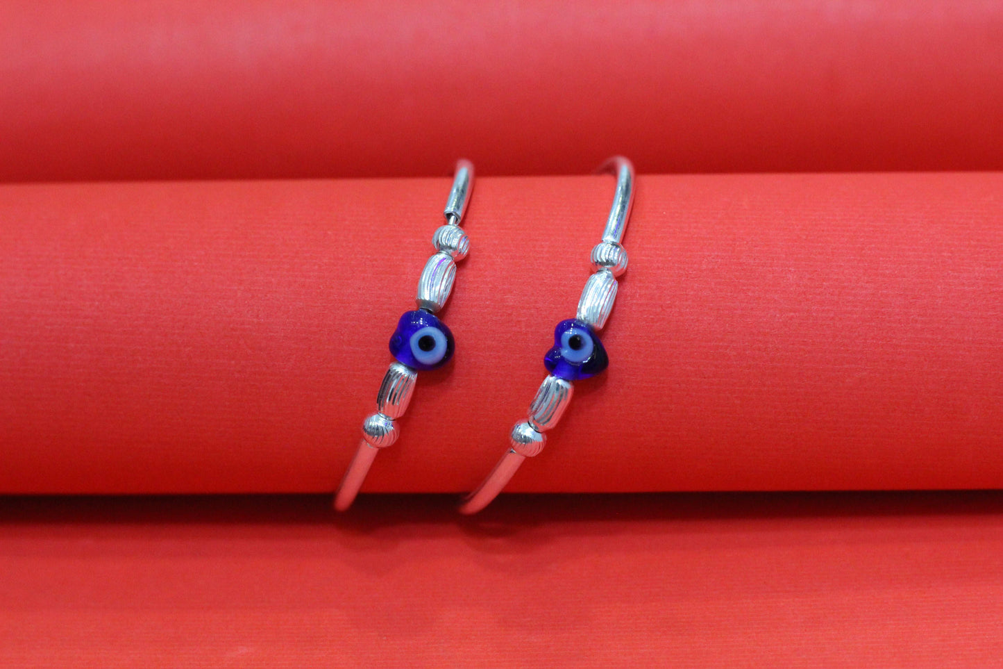 Silver Kids Bangles with heart shap Evil Eye Beads