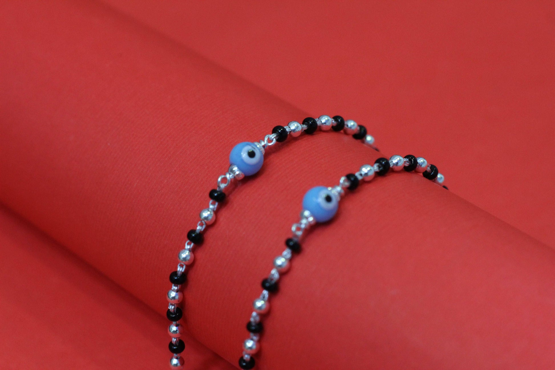 Sky blue evil eye Silver Baby Nazariya Bracelet (Pair)