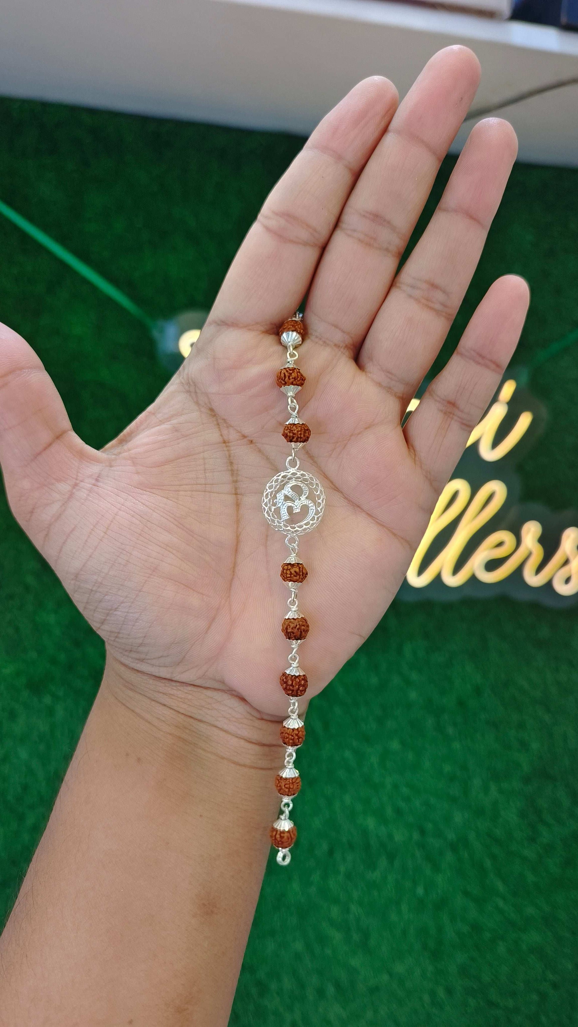Pure Silver Rudraksha Bracelet with aum Charm