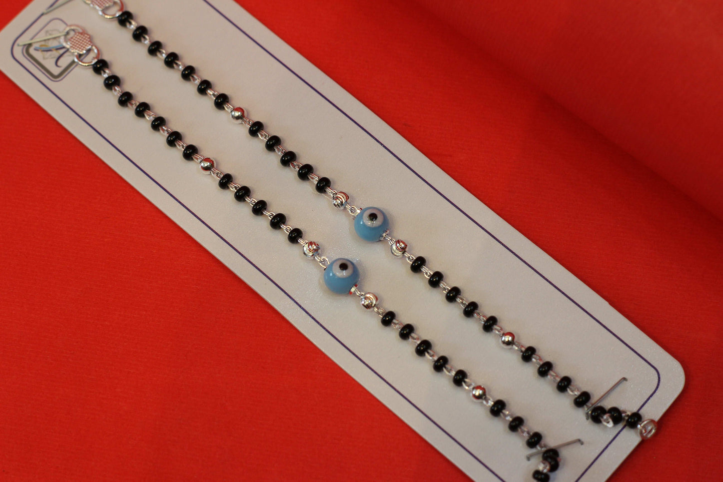 Sky blue evil eye Silver Baby Nazariya Bracelet (Pair)
