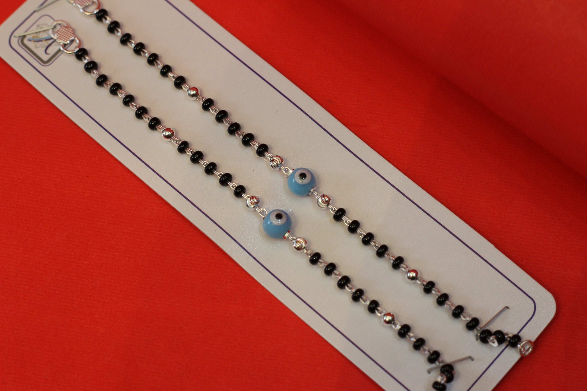 Sky blue evil eye Silver Baby Nazariya Bracelet (Pair)