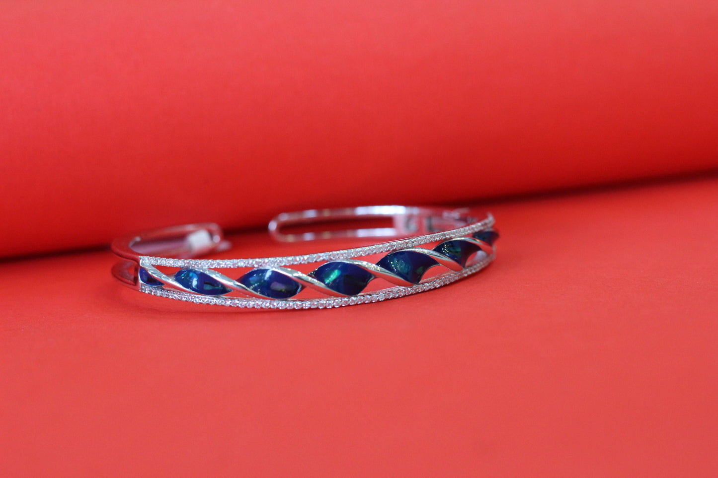 Sterling Silver Kada & Ring Combo with Blue Enamel Work