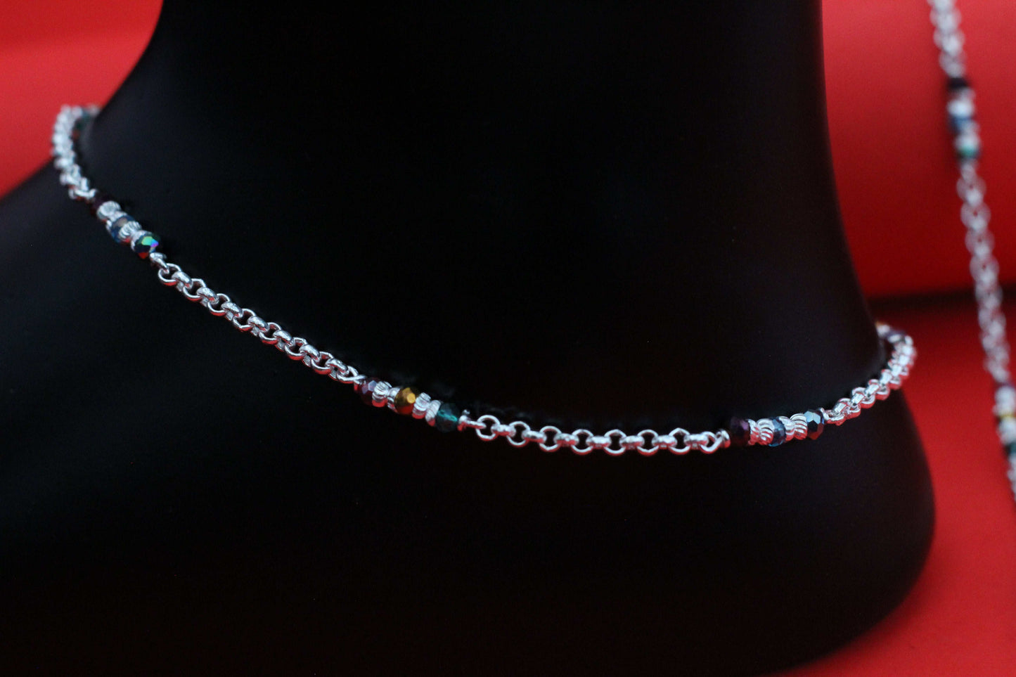 Elegant Silver Payal with multicolour Beads