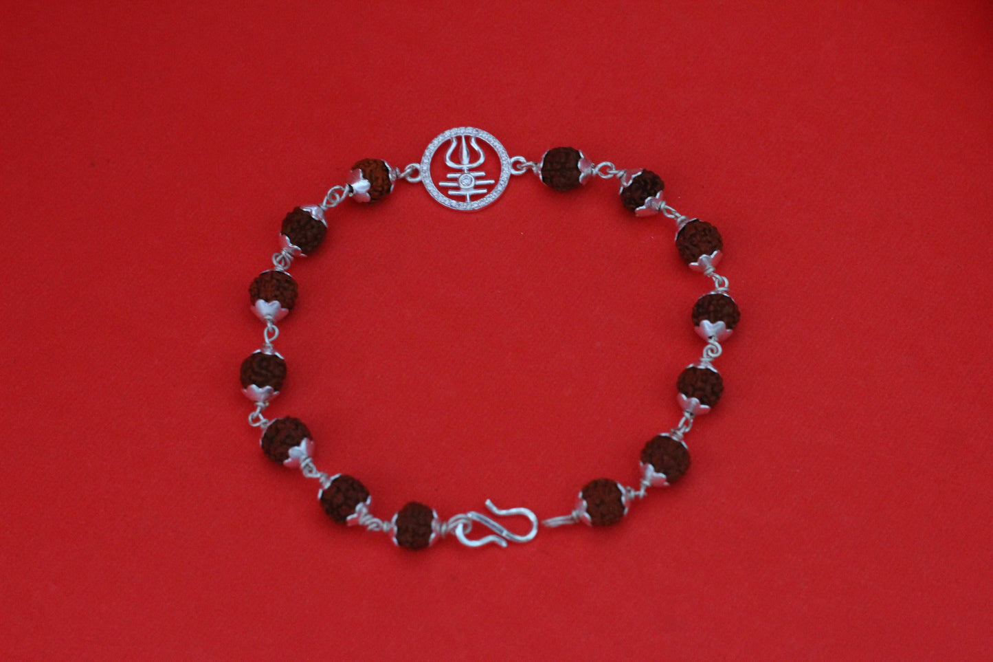 Pure Silver Rudraksha Bracelet with trishul Charm