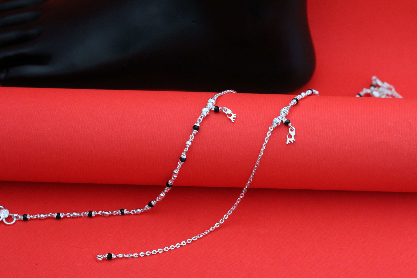 Silver Anklets For Women - Chain with Multicolor Beeds