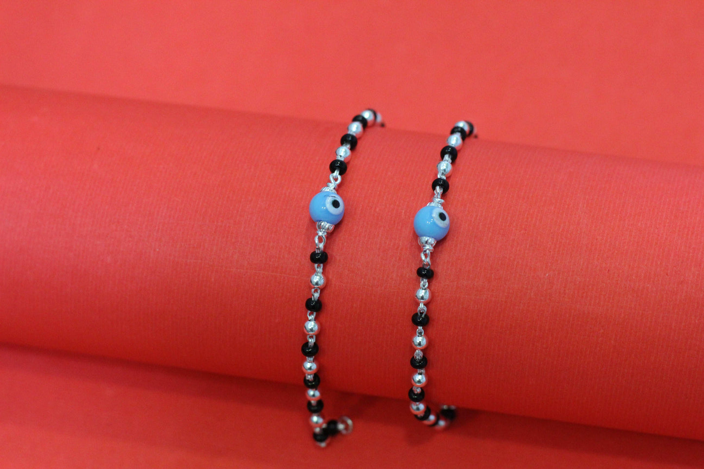 Sky blue evil eye Silver Baby Nazariya Bracelet (Pair)