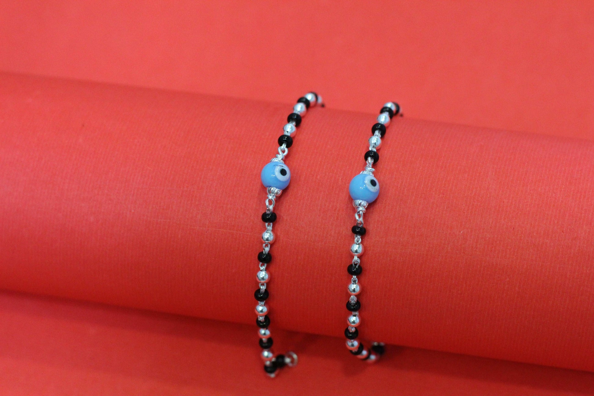Sky blue evil eye Silver Baby Nazariya Bracelet (Pair)
