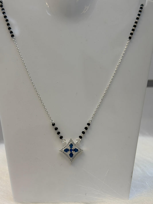 925 Sterling Silver Black Bead Mangalsutra with Diamond-Shaped Pendant | Lightweight Daily Wear Jewellery for Women