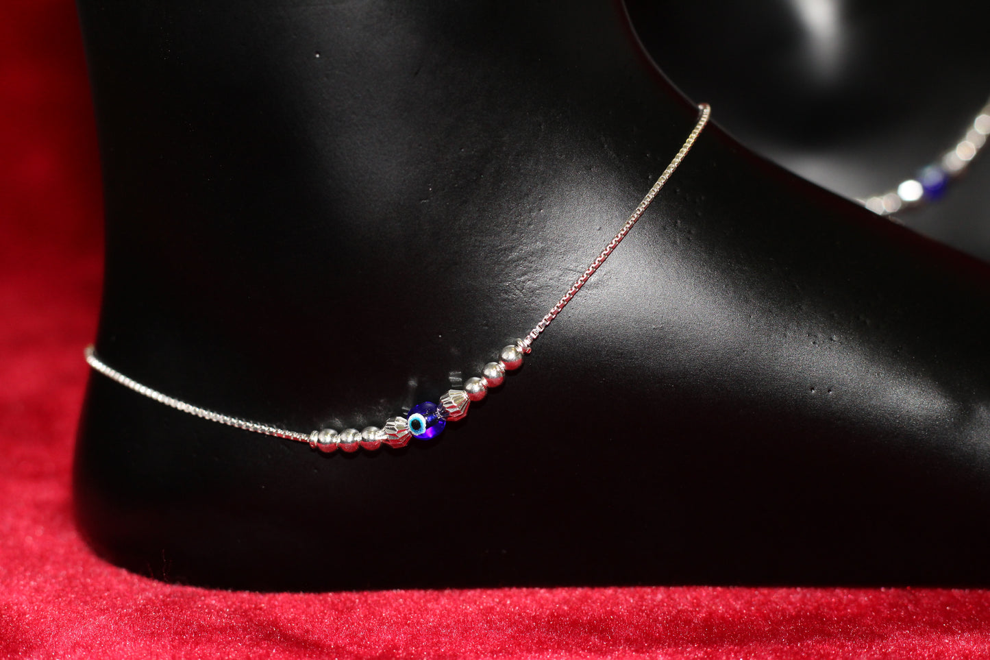 925 Sterling Silver Simple Box Chain Anklet with evil eye Bead Accents for Women & Girls – Lightweight Daily Wear Payal