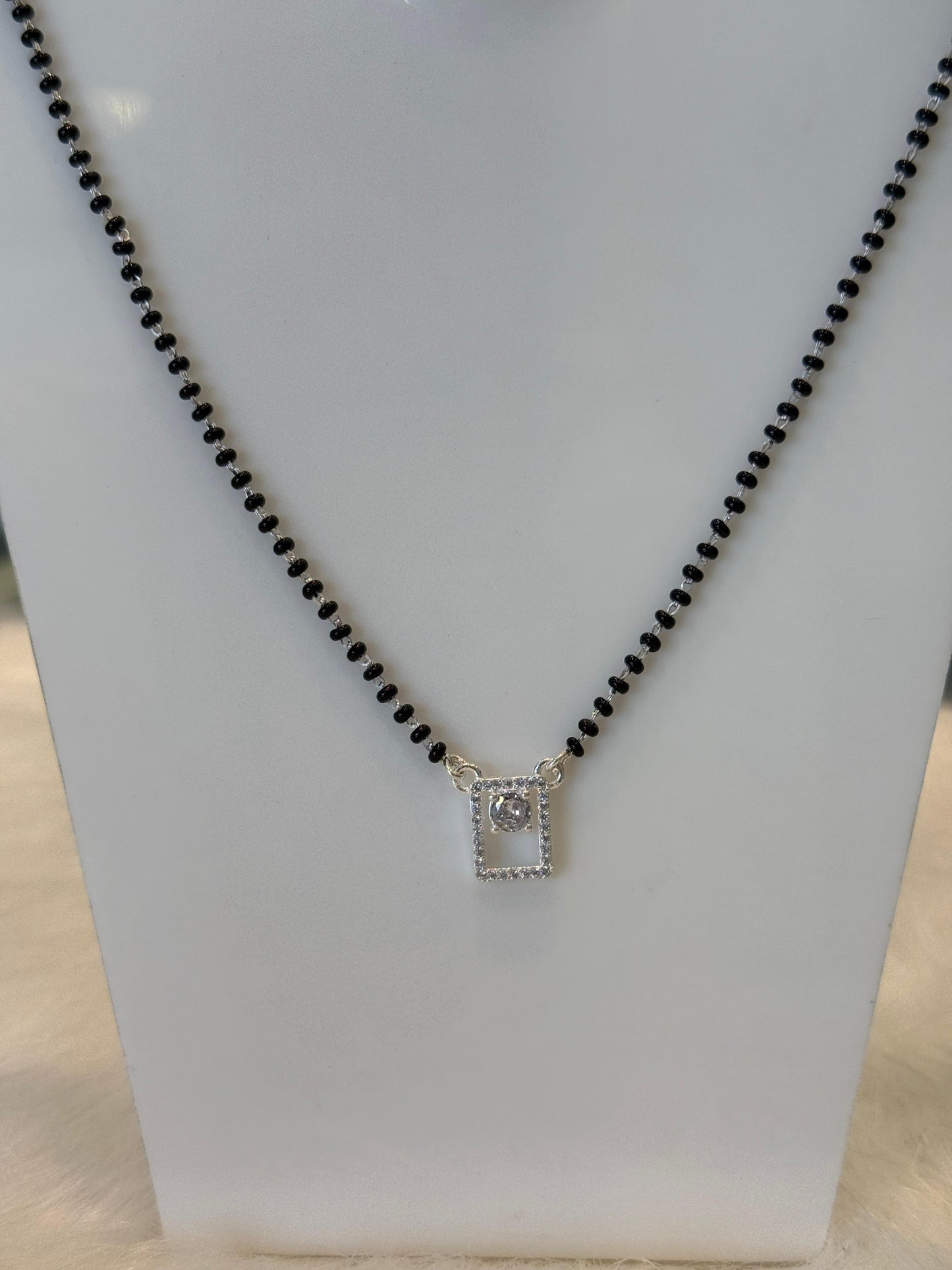 Elegant Silver Mangalsutra with Square Pendant