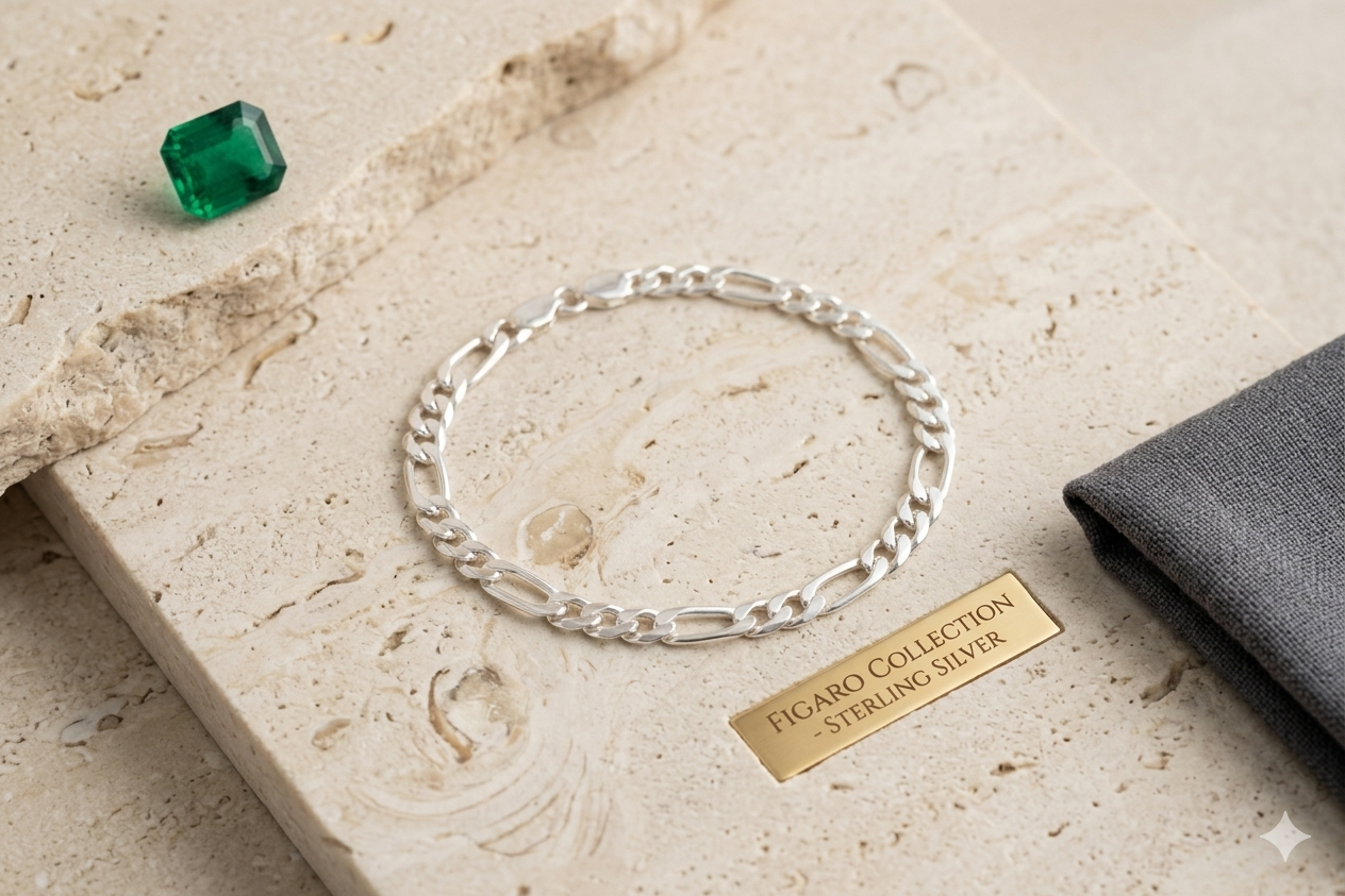 Pure Silver Men’s Bracelet | Stylish Figaro Chain Bracelet for Men